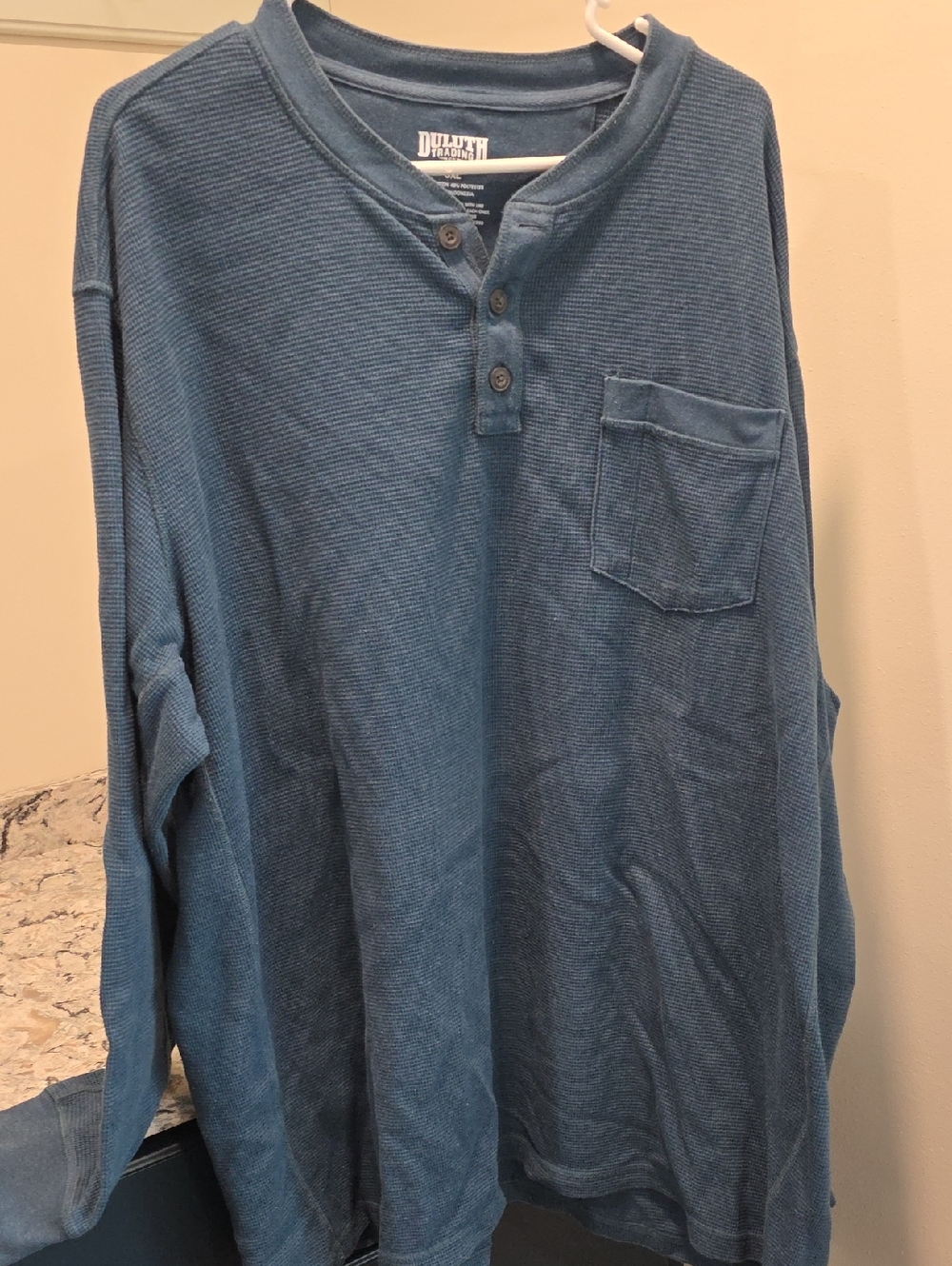 Duluth Trading Co Blue Long-Sleeve Thermal Henley with Pocket